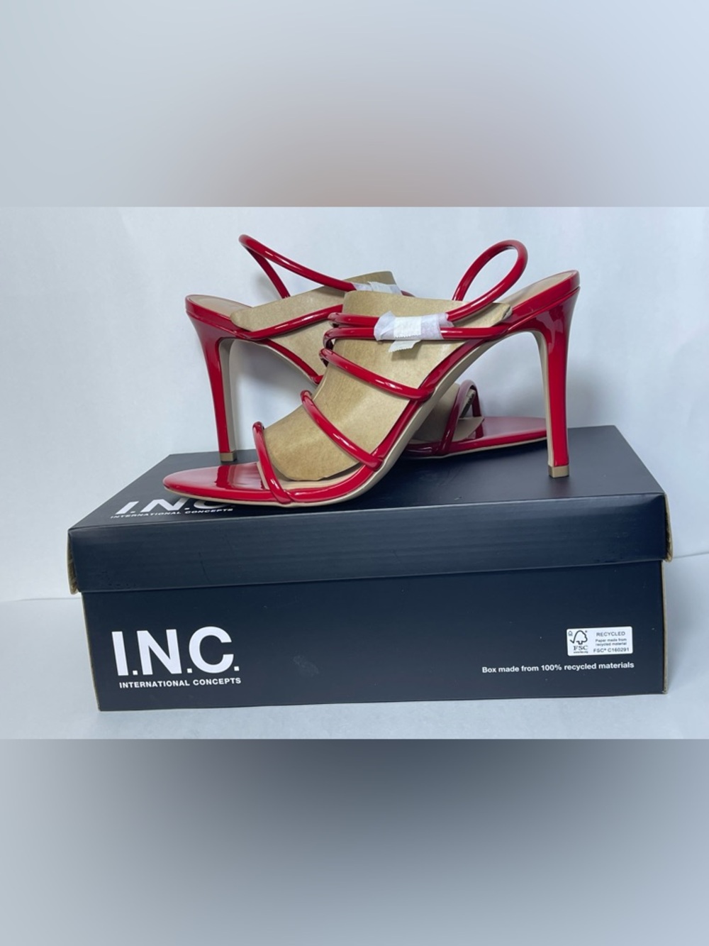 INC International Concepts Red Patent Strappy Stiletto Sandals Size 11M NWT
